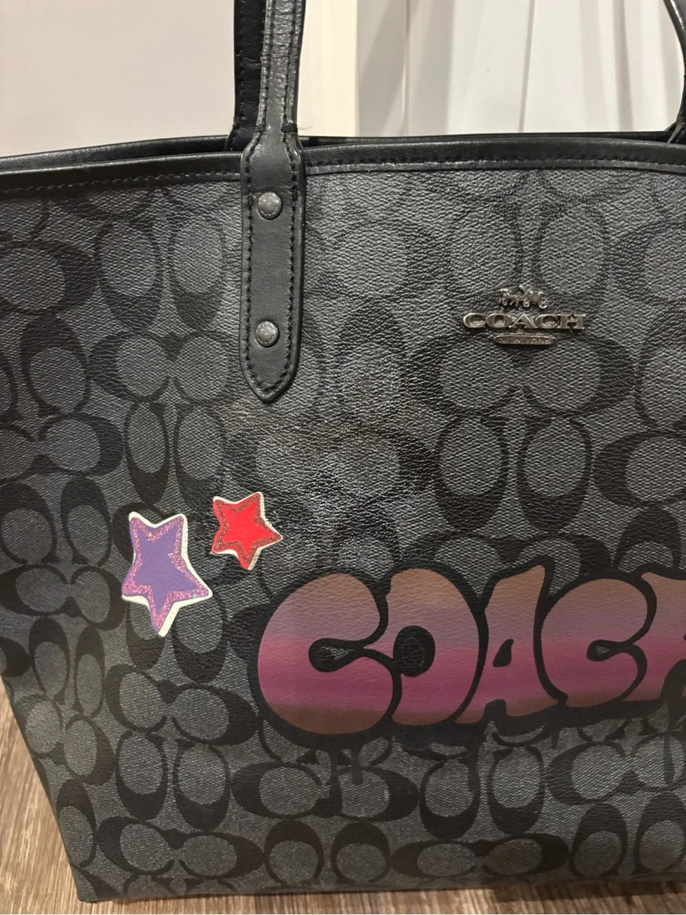Coach Reversible City Tote in signature black and grey